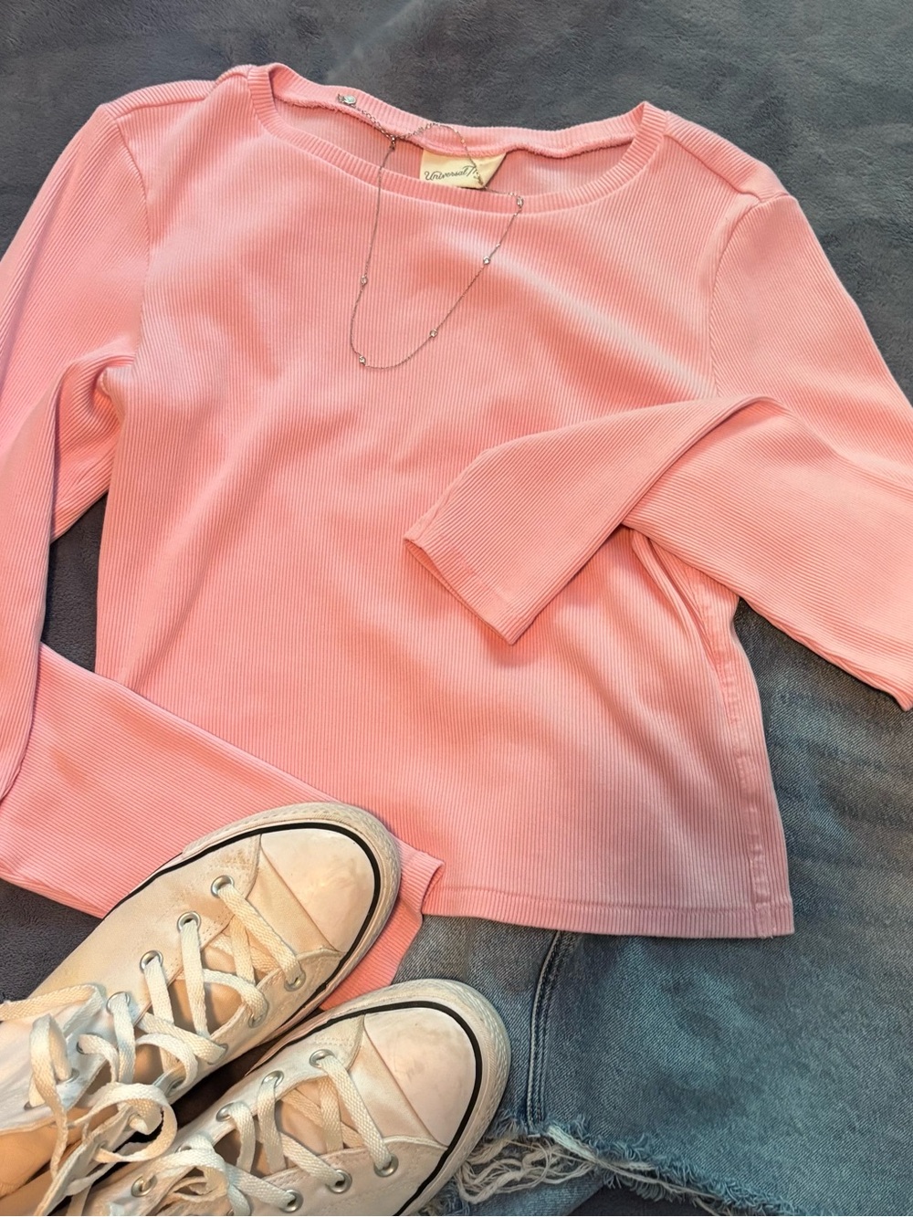 Universal Thread Light Pink Ribbed Crewneck Top - Picture 1 of 3